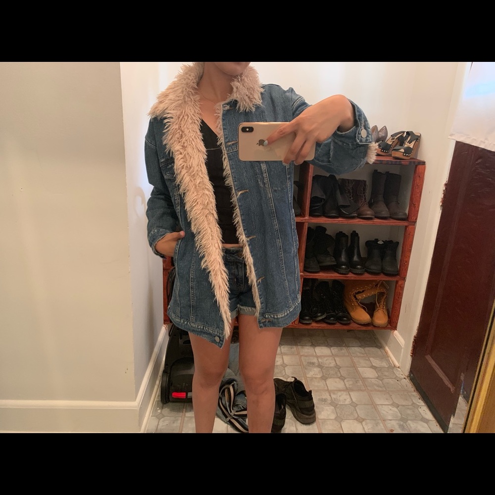 Longline fur jean jacket